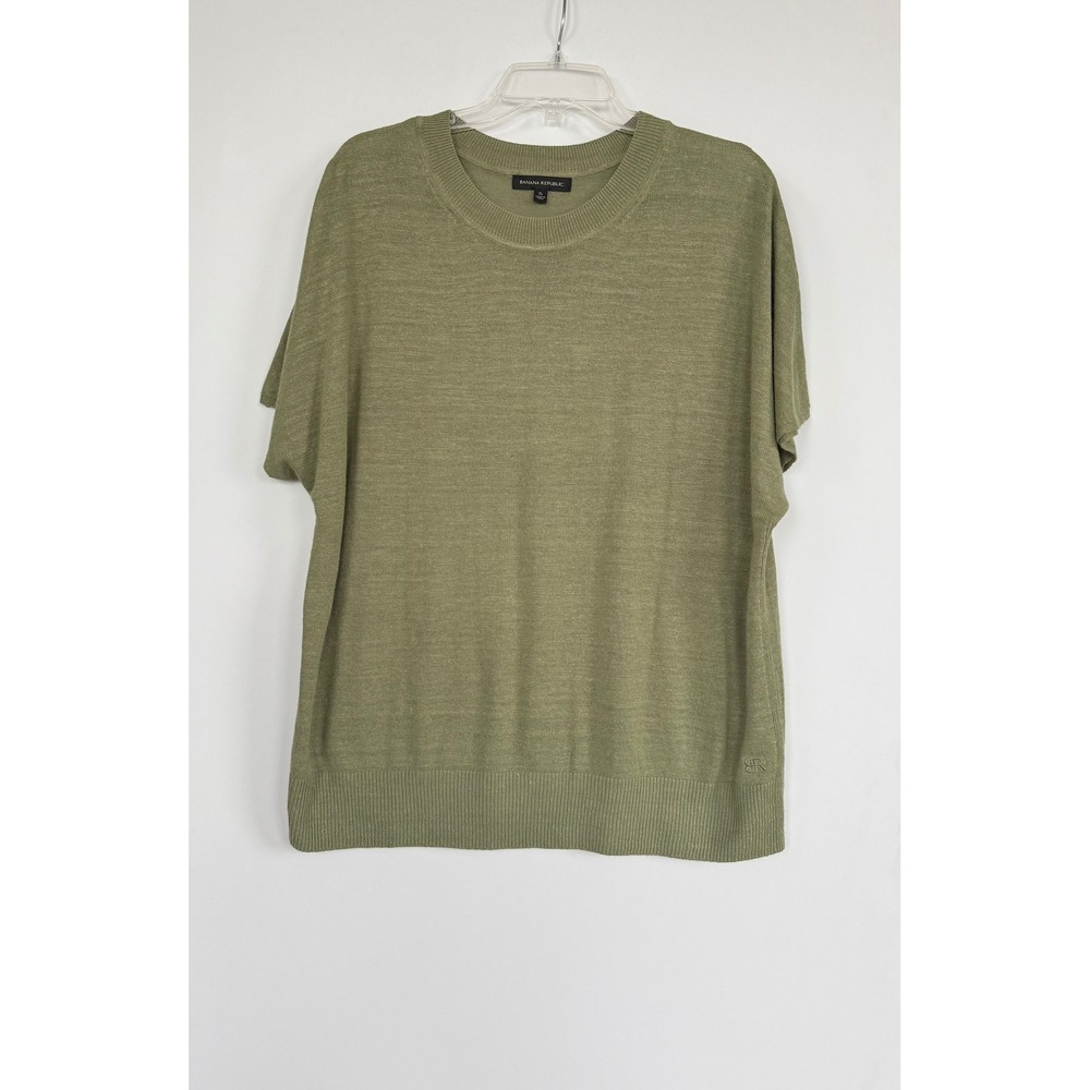 Banana Republic Olive Green Linen Blend Drop Short Sleeve Knit Sweater Top XL